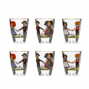 Coffret de 6 petits verres &agrave; eau de vie, motif Hansi