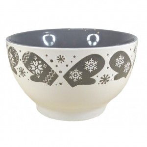 Bol C&eacute;ramique motifs Flocons - coloris blanc