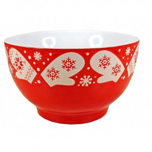 Bol C&eacute;ramique motifs Flocons - coloris rouge