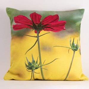 Coussin 40x40 cm collection fleurs - Cosmo fuschia fond jaune