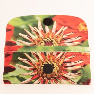 Etui &agrave; lunettes collection fleurs - Zinnia rouge fond vert